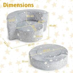 Costway Glow-in-the-Dark Kids Sofa 2-in-1 Toddler Game Mat w/Washable Cover in Grey - thumbnail 2