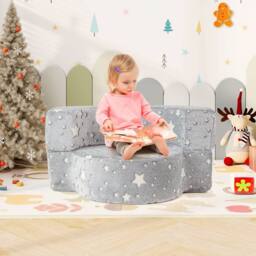 Costway Glow-in-the-Dark Kids Sofa 2-in-1 Toddler Game Mat w/Washable Cover in Grey - thumbnail 4
