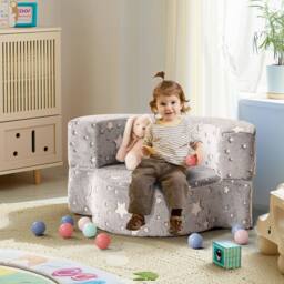Costway Glow-in-the-Dark Kids Sofa 2-in-1 Toddler Game Mat w/Washable Cover in Grey - thumbnail 5