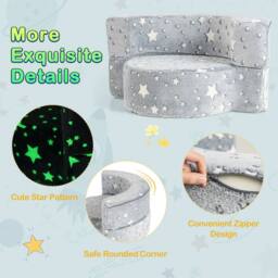 Costway Glow-in-the-Dark Kids Sofa 2-in-1 Toddler Game Mat w/Washable Cover in Grey - thumbnail 3