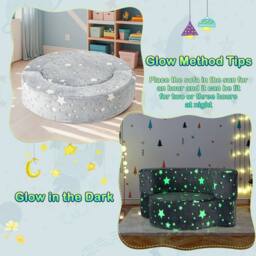 Costway Glow-in-the-Dark Kids Sofa 2-in-1 Toddler Game Mat w/Washable Cover in Grey - thumbnail 8