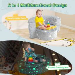 Costway Glow-in-the-Dark Kids Sofa 2-in-1 Toddler Game Mat w/Washable Cover in Grey - thumbnail 9