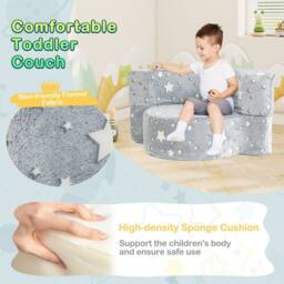 Costway Glow-in-the-Dark Kids Sofa 2-in-1 Toddler Game Mat w/Washable Cover in Grey - thumbnail 7