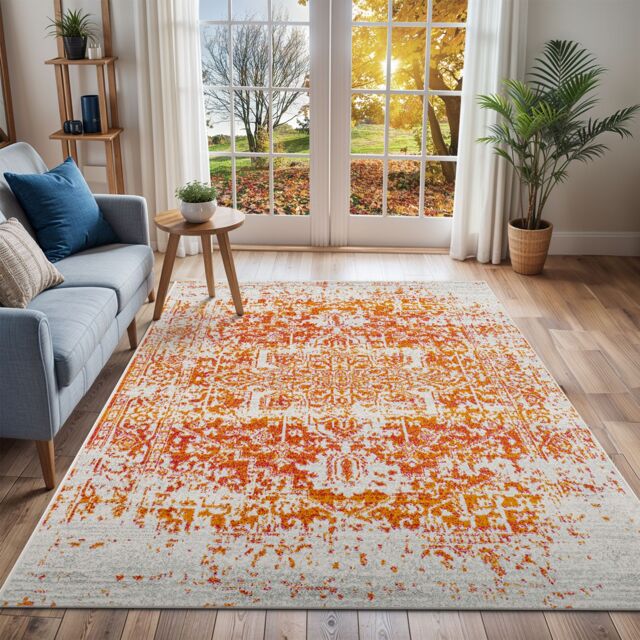Livabliss Harput-Vintage Grey Blue Orange White Traditional Boho Living Rug - Size: 80 cm x 150 cm - image 1