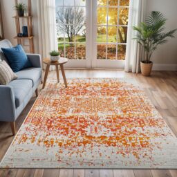 Livabliss Harput-Vintage Grey Blue Orange White Traditional Boho Living Rug - Size: 80 cm x 150 cm