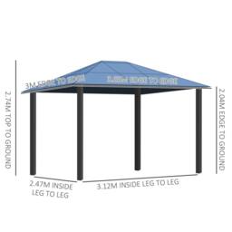 OUTSUNNY 3.6x3(m) Hardtop Gazebo Garden Pavilion w/ Polycarbonate Roof in Brown - thumbnail 3