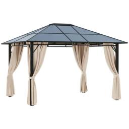 OUTSUNNY 3.6x3(m) Hardtop Gazebo Garden Pavilion w/ Polycarbonate Roof in Brown - thumbnail 2