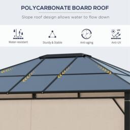 OUTSUNNY 3.6x3(m) Hardtop Gazebo Garden Pavilion w/ Polycarbonate Roof in Brown - thumbnail 4