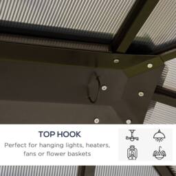 OUTSUNNY 3.6x3(m) Hardtop Gazebo Garden Pavilion w/ Polycarbonate Roof in Brown - thumbnail 6