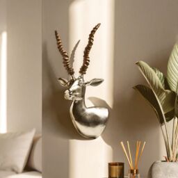 Orsina Gazelle Wall Mountable Sculpture, Decorative Art Sculpture for Wall, Traditional Gazelle Head Wall Art in Silver