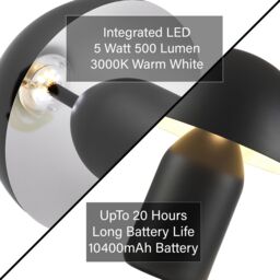 Happy Homewares Modern Rechargeable Mushroom Table Lamp with Touch Dimmer Button in Black - Size: 14 inches - thumbnail 6