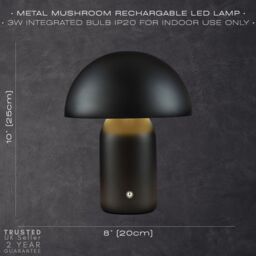Happy Homewares Modern Rechargeable Mushroom Table Lamp with Touch Dimmer Button in Black - Size: 14 inches - thumbnail 7