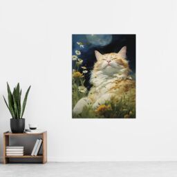 "Artery8 Norwegian Forest Cat Sunbathing In Wildflower Meadow Oil Painting Extra Large XL Unframed Wall Art Poster Print - Size: W24"" x H32""" - thumbnail 4