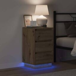 Berkfield Home Bedside Cabinet with LED Artisan Oak 39x34.5x65 cm Engineered Wood in Brown - thumbnail 4