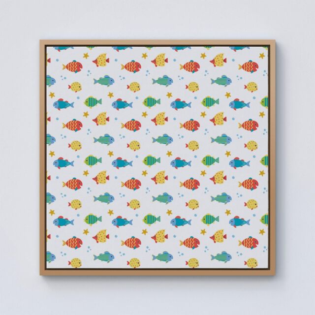 "Warren Reed - Designer Swimming Fish Framed Canvas in Light Brown - Size: W16"" x H16""" - image 1