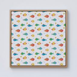 "Warren Reed - Designer Swimming Fish Framed Canvas in Light Brown - Size: W16"" x H16""" - thumbnail 1