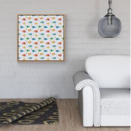 "Warren Reed - Designer Swimming Fish Framed Canvas in Light Brown - Size: W16"" x H16""" - thumbnail 2