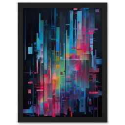 Artery8 Modern Abstract Geometric Neon Lines Cityscape Painting Artwork Framed Wall Art Print A4 in Black - thumbnail 1