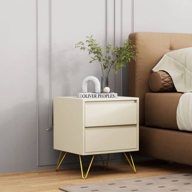 SPETLEK Modern 2 Drawers Bedside Table Cream - Size: 0.6m2 - image 1
