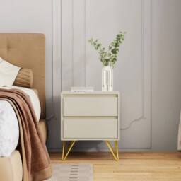 SPETLEK Modern 2 Drawers Bedside Table Cream - Size: 0.6m2 - thumbnail 5