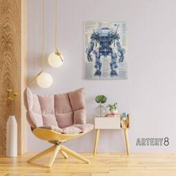 "Artery8 Mech War Military Robot Schematic Canvas Wall Art Print in Blue - Size: W18"" x H24""" - thumbnail 3