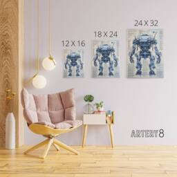 "Artery8 Mech War Military Robot Schematic Canvas Wall Art Print in Blue - Size: W18"" x H24""" - thumbnail 4