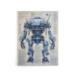 "Artery8 Mech War Military Robot Schematic Canvas Wall Art Print in Blue - Size: W18"" x H24""" - thumbnail 1