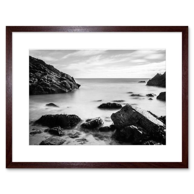 "Artery8 Wall Art Print Marloes Wales Rocky Coast BW Framed in Brown - Size: W7"" x H9""" - image 1
