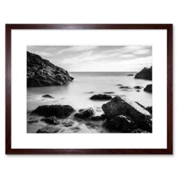 "Artery8 Wall Art Print Marloes Wales Rocky Coast BW Framed in Brown - Size: W7"" x H9""" - thumbnail 1