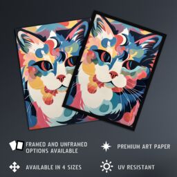 Artery8 Wall Art Print Cat Graphic 1960s Abstract Painting Pastel Colour Retro Boho Animal Portrait Art Framed - Size: A4 - thumbnail 2
