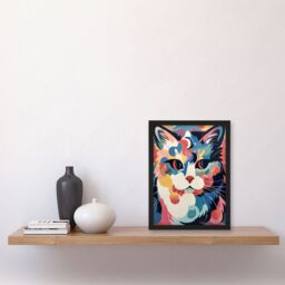 Artery8 Wall Art Print Cat Graphic 1960s Abstract Painting Pastel Colour Retro Boho Animal Portrait Art Framed - Size: A4 - thumbnail 4