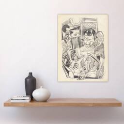 "Artery8 The Patriotic Song Pencil Drawing Beckmann Wall Art Poster Print in Beige - Size: W24"" x H32""" - thumbnail 4
