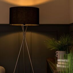 ValueLights Camden Polished Chrome Tripod Floor Lamp with Navy Drum Lamp Shade in Dark Navy - thumbnail 2