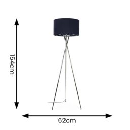 ValueLights Camden Polished Chrome Tripod Floor Lamp with Navy Drum Lamp Shade in Dark Navy - thumbnail 8
