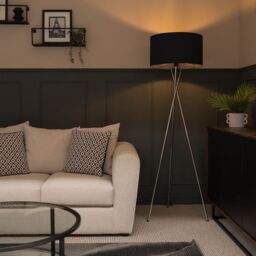ValueLights Camden Polished Chrome Tripod Floor Lamp with Navy Drum Lamp Shade in Dark Navy - thumbnail 3