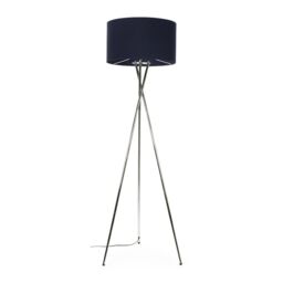 ValueLights Camden Polished Chrome Tripod Floor Lamp with Navy Drum Lamp Shade in Dark Navy