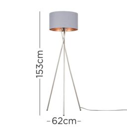 ValueLights Camden Brushed Chrome Tripod Floor Lamp with Grey & Copper Lamp Shade - thumbnail 7
