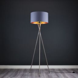ValueLights Camden Brushed Chrome Tripod Floor Lamp with Grey & Copper Lamp Shade - thumbnail 3