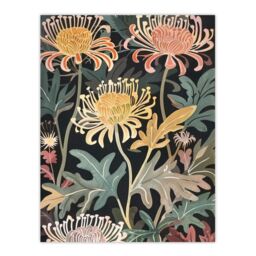 "Artery8 Chrysanthemum Flowers in Bloom Artwork Dark Wall Art Print in Green - Size: W24"" x H32""" - thumbnail 1