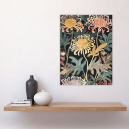 "Artery8 Chrysanthemum Flowers in Bloom Artwork Dark Wall Art Print in Green - Size: W24"" x H32""" - thumbnail 4