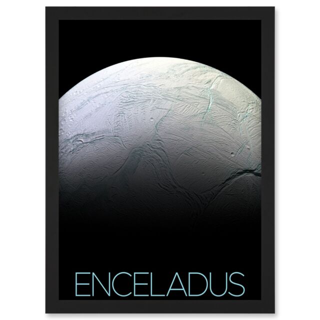 Artery8 NASA Our Solar System Enceladus Saturn's Moon Surface Artwork Framed Wall Art Print A4 in Black - image 1