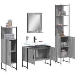 Berkfield Home Stylish 4 Piece Bathroom Cabinet Set Grey Sonoma Engineered Wood - thumbnail 4