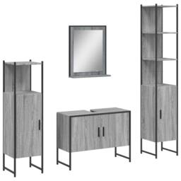 Berkfield Home Stylish 4 Piece Bathroom Cabinet Set Grey Sonoma Engineered Wood - thumbnail 3
