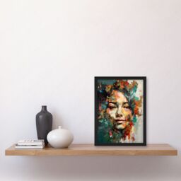 Artery8 Sad Young Woman Face Beauty Portrait Multicoloured Artwork Framed Wall Art Print A4 in Black - thumbnail 2