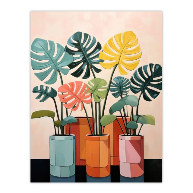 "Wee Blue Coo Wall Art Print Monstera Fanfare House Plant Nursery Living Room - Size: W18"" x H24""" - image 1