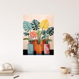 "Wee Blue Coo Wall Art Print Monstera Fanfare House Plant Nursery Living Room - Size: W18"" x H24""" - thumbnail 4