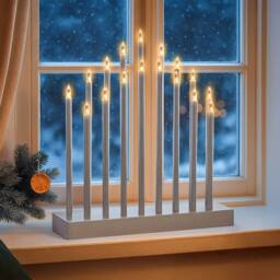 Marco Paul Large Modern Silver Christmas Candle Bridge Light Tower 17 Warm White LED Pipe Candle - thumbnail 1