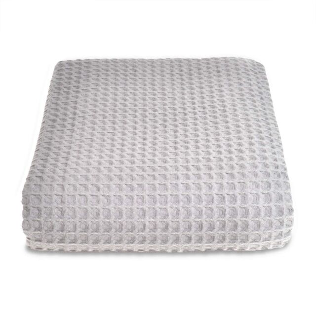 Allure Bath Fashions Luxury Hotel Waffle Throw Blanket Bedspread - 100% Cotton in Light Grey - Size: Small - image 1