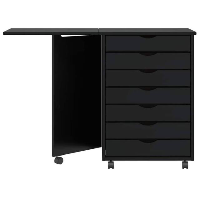Berkfield Home Rolling Cabinet with Desk MOSS Black Solid Wood Pine - image 1