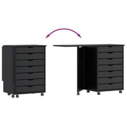 Berkfield Home Rolling Cabinet with Desk MOSS Black Solid Wood Pine - thumbnail 7